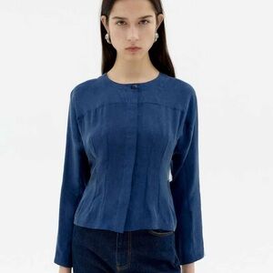 Thinking Mu Blue Cobalt Cupro Briana Blouse